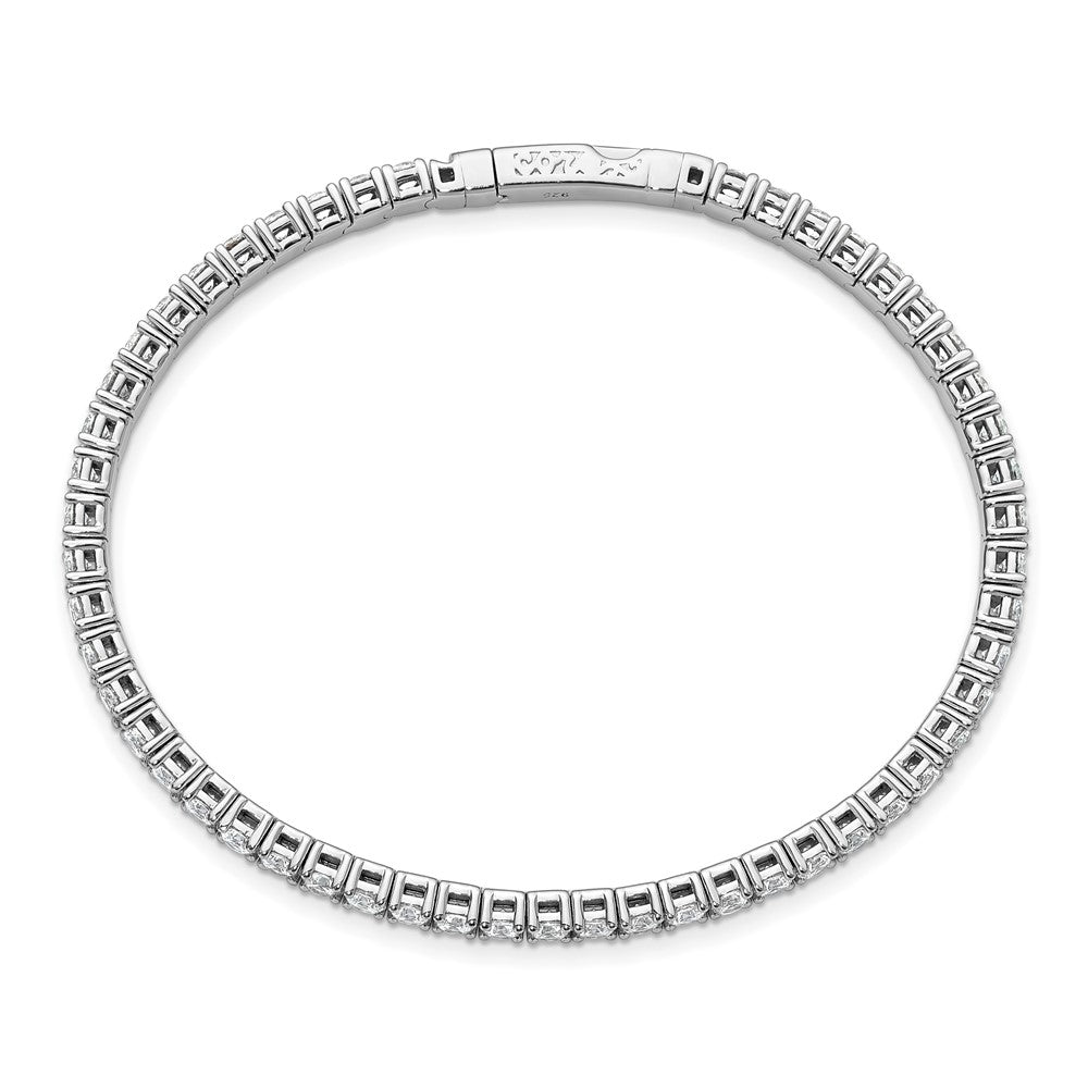 Sterling Silver Rhodium-Plated CZ 7in Flexible Bangle Bracelet