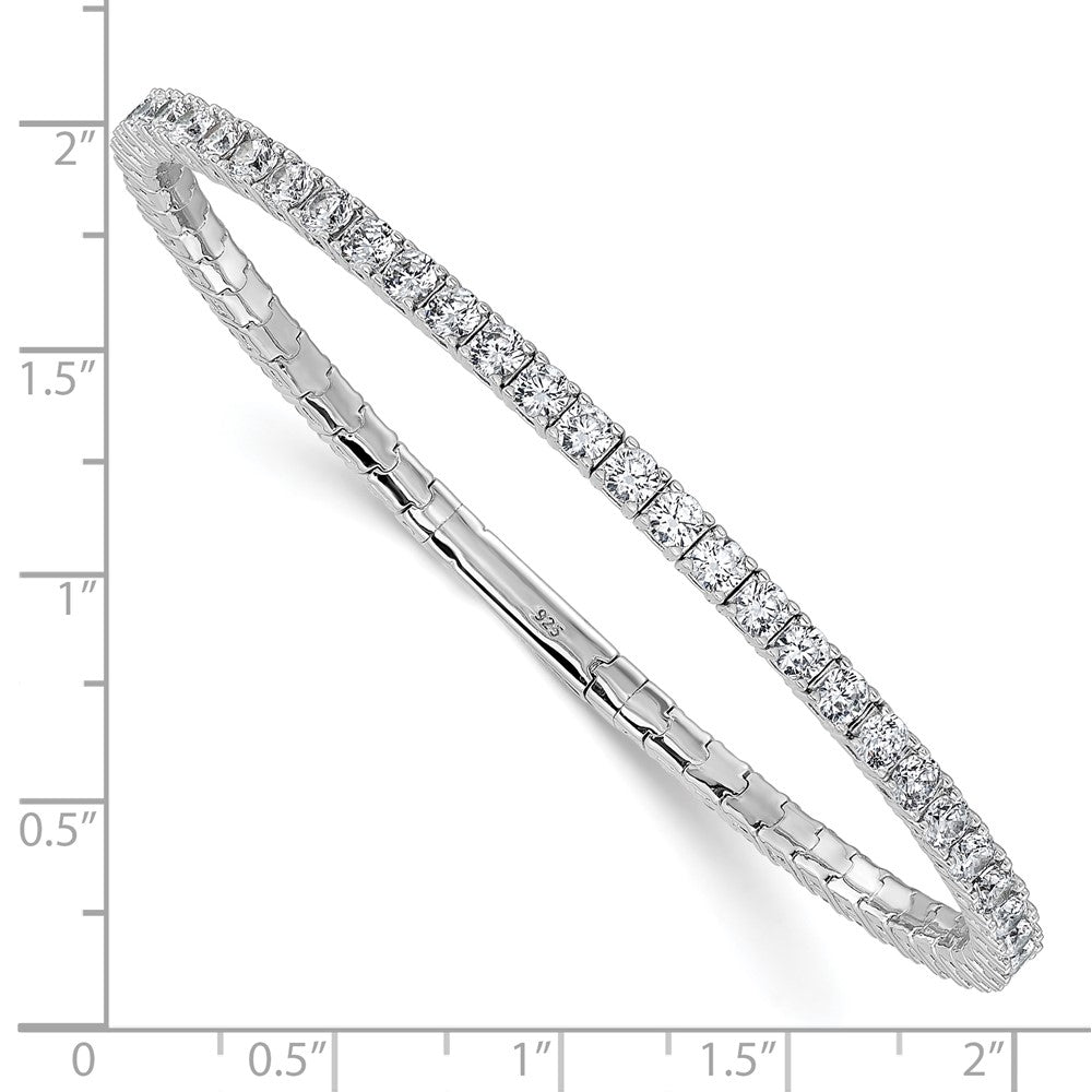 Sterling Silver Rhodium-Plated CZ 7in Flexible Bangle Bracelet