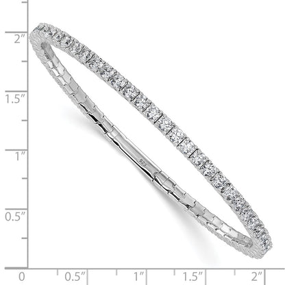 Sterling Silver Rhodium-Plated CZ 7in Flexible Bangle Bracelet