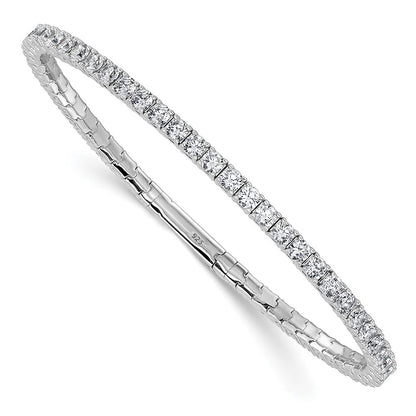 Sterling Silver Rhodium-Plated CZ 7in Flexible Bangle Bracelet