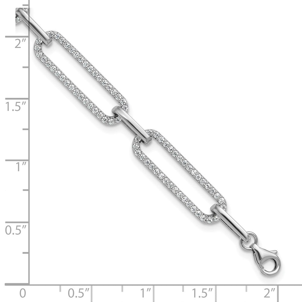 Sterling Silver Rhodium-plated CZ w/ ext Paper Clip Link Chain Bracelet