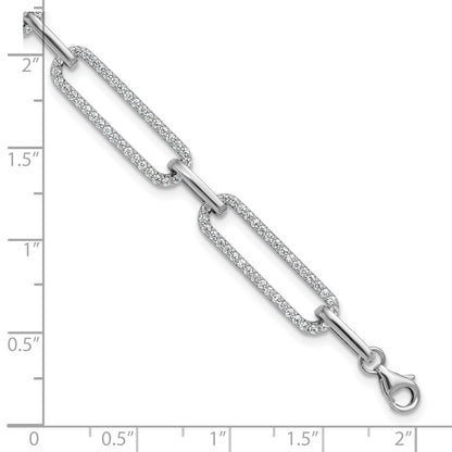 Sterling Silver Rhodium-plated CZ w/ ext Paper Clip Link Chain Bracelet