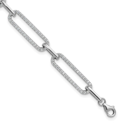 Sterling Silver Rhodium-plated CZ w/ ext Paper Clip Link Chain Bracelet