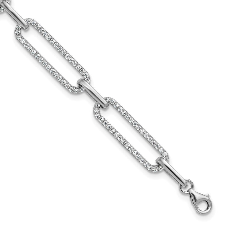 Sterling Silver Rhodium-plated CZ w/ ext Paper Clip Link Chain Bracelet