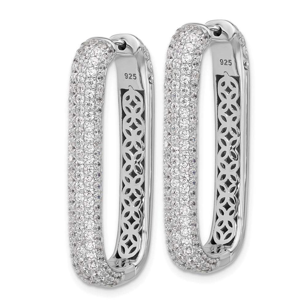 Sterling Silver Rhodium-Plated CZ Rectangle Hinged Hoop Earrings