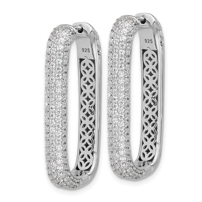 Sterling Silver Rhodium-Plated CZ Rectangle Hinged Hoop Earrings