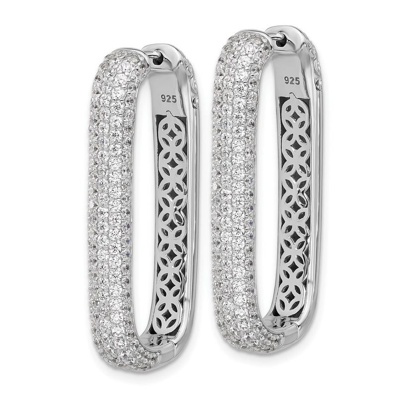 Sterling Silver Rhodium-Plated CZ Rectangle Hinged Hoop Earrings
