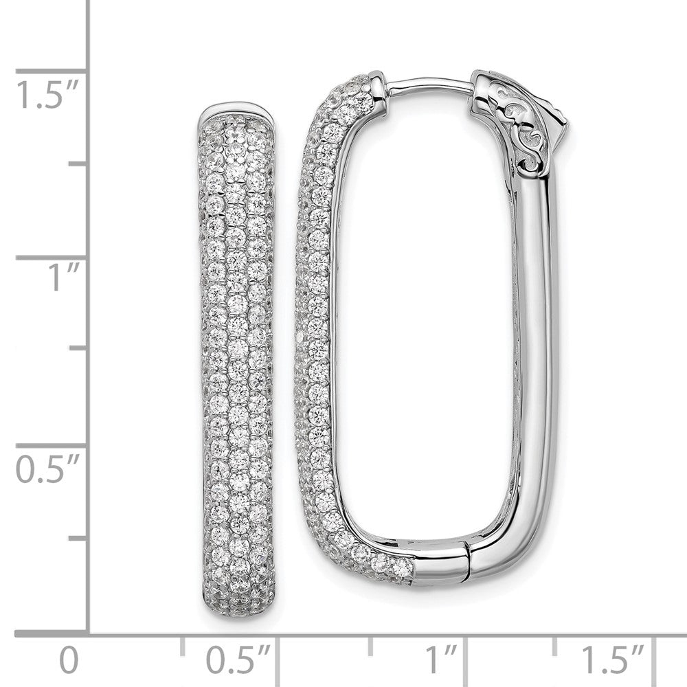 Sterling Silver Rhodium-Plated CZ Rectangle Hinged Hoop Earrings