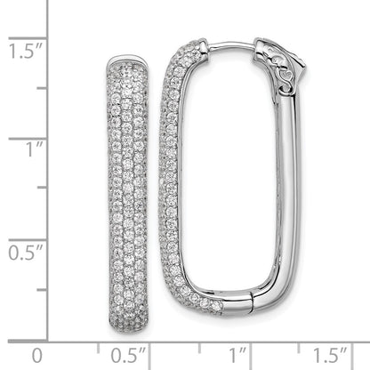 Sterling Silver Rhodium-Plated CZ Rectangle Hinged Hoop Earrings