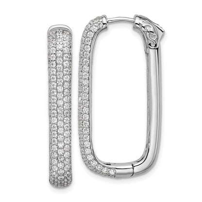 Sterling Silver Rhodium-Plated CZ Rectangle Hinged Hoop Earrings
