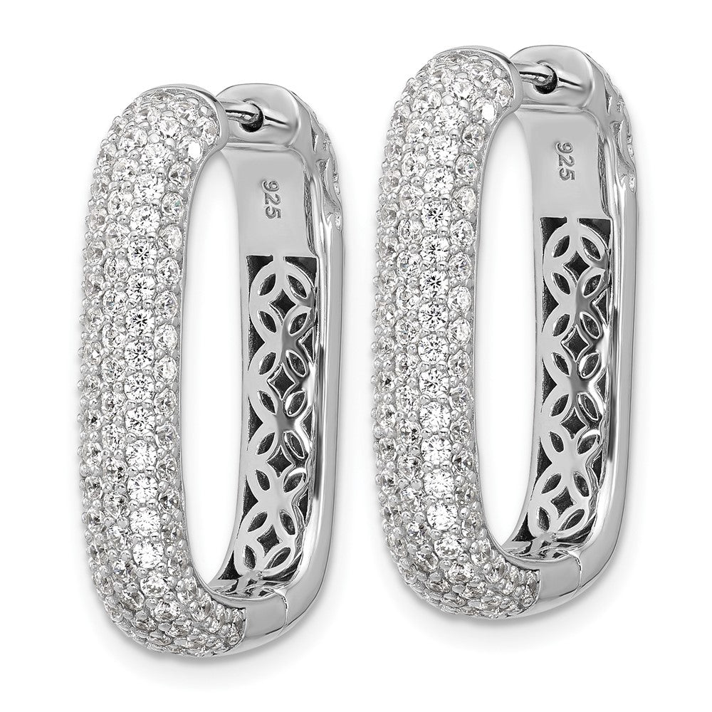 Sterling Silver Rhodium-Plated CZ Rectangle Hinged Hoop Earrings