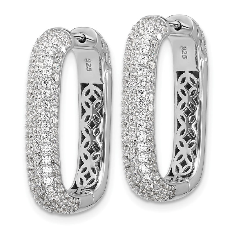 Sterling Silver Rhodium-Plated CZ Rectangle Hinged Hoop Earrings