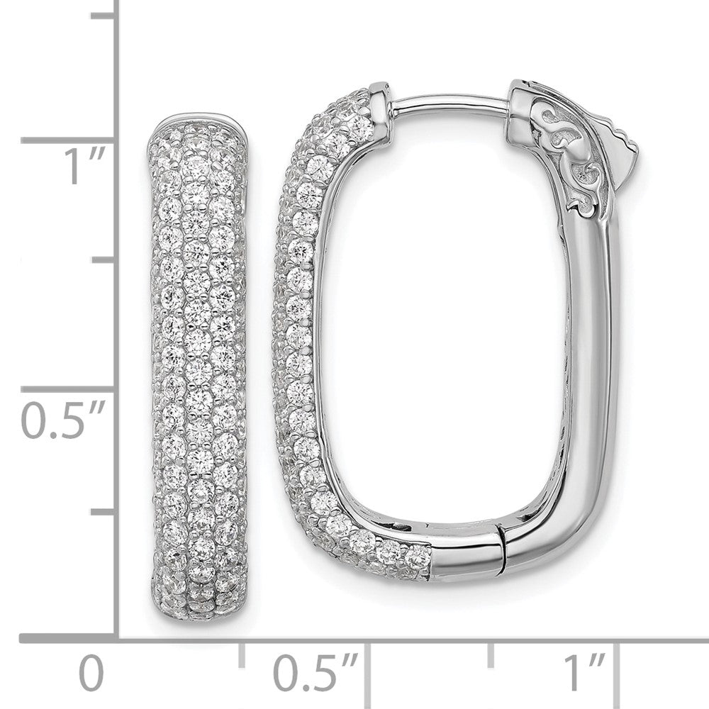 Sterling Silver Rhodium-Plated CZ Rectangle Hinged Hoop Earrings