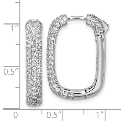 Sterling Silver Rhodium-Plated CZ Rectangle Hinged Hoop Earrings