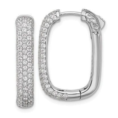Sterling Silver Rhodium-Plated CZ Rectangle Hinged Hoop Earrings
