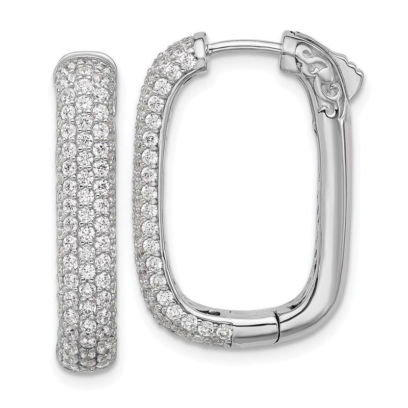 Sterling Silver Rhodium-Plated CZ Rectangle Hinged Hoop Earrings