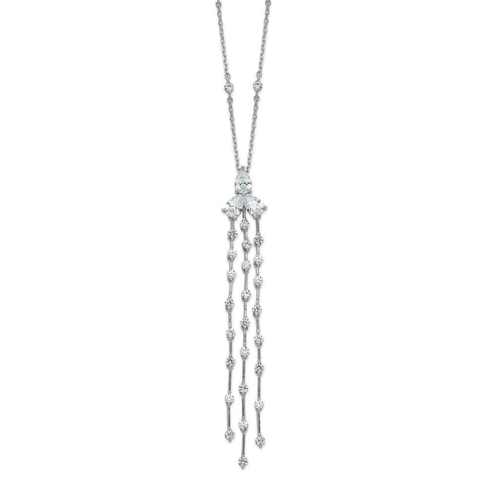 Sterling Silver Rhodium Plated CZ 16in w/2in Ext. Dangle & Station Necklace