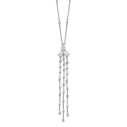 Sterling Silver Rhodium Plated CZ 16in w/2in Ext. Dangle & Station Necklace
