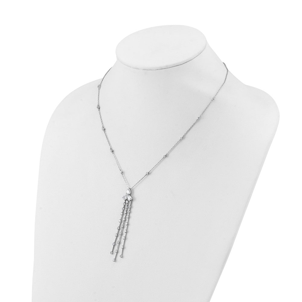 Sterling Silver Rhodium Plated CZ 16in w/2in Ext. Dangle & Station Necklace