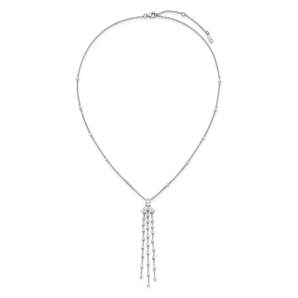 Sterling Silver Rhodium Plated CZ 16in w/2in Ext. Dangle & Station Necklace
