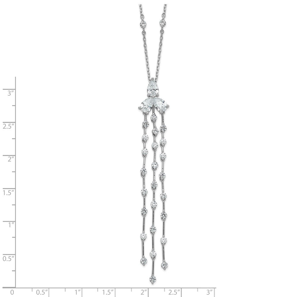 Sterling Silver Rhodium Plated CZ 16in w/2in Ext. Dangle & Station Necklace