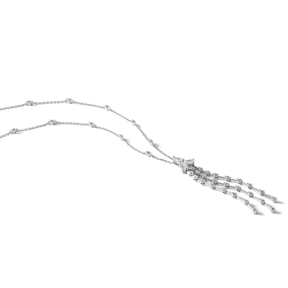 Sterling Silver Rhodium Plated CZ 16in w/2in Ext. Dangle & Station Necklace