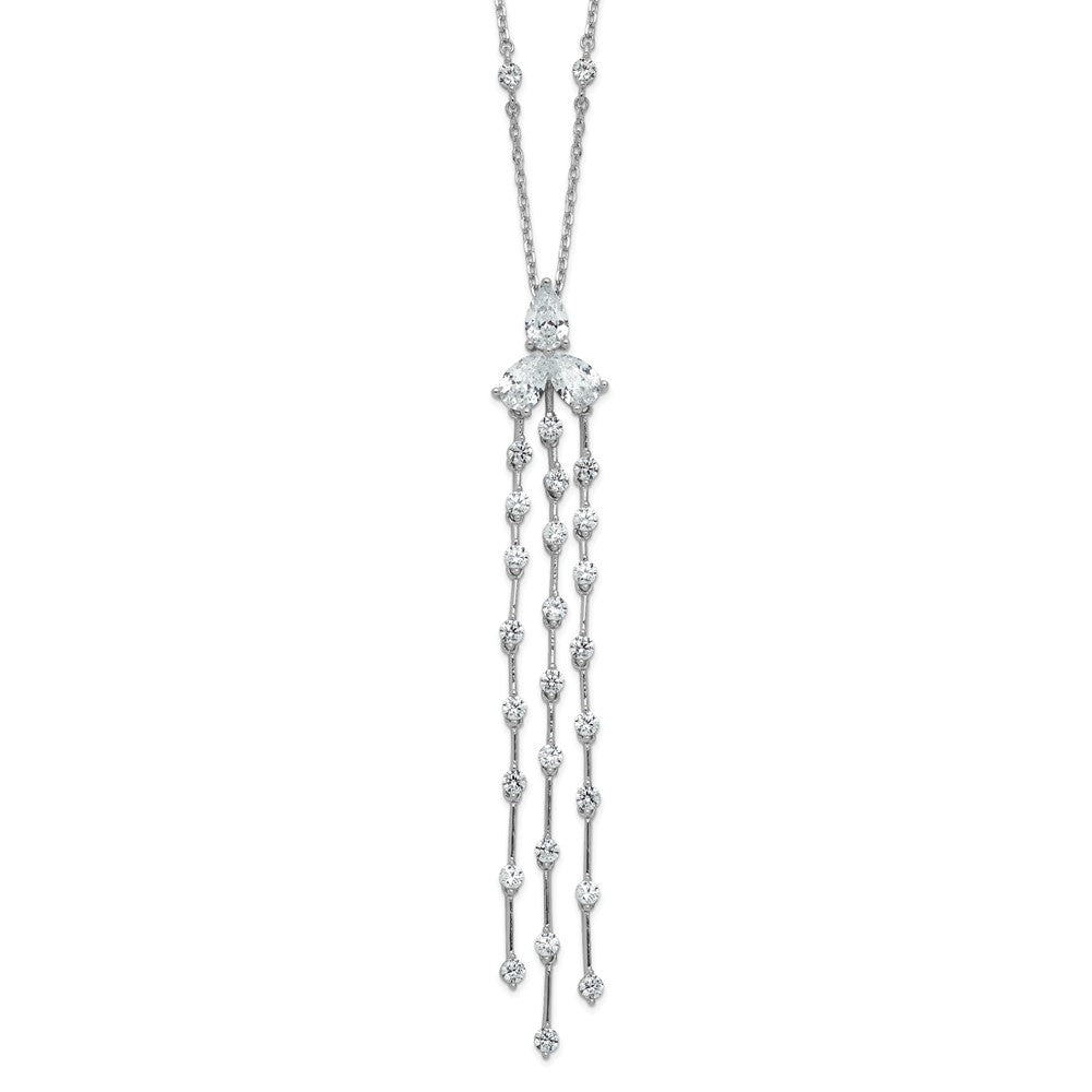 Sterling Silver Rhodium Plated CZ 16in w/2in Ext. Dangle & Station Necklace