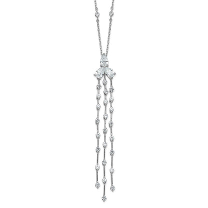 Sterling Silver Rhodium Plated CZ 16in w/2in Ext. Dangle & Station Necklace