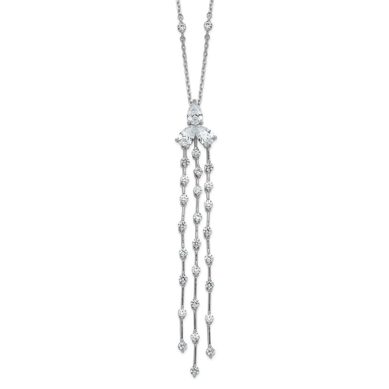 Sterling Silver Rhodium Plated CZ 16in w/2in Ext. Dangle & Station Necklace