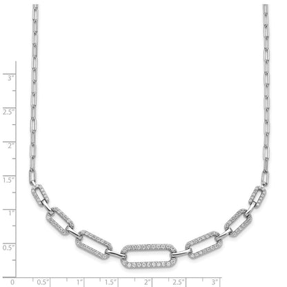 Sterling Silver Rhodium Plated CZ w/ Ext. Paper Clip Link Chain Necklace