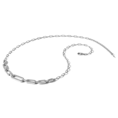 Sterling Silver Rhodium Plated CZ w/ Ext. Paper Clip Link Chain Necklace