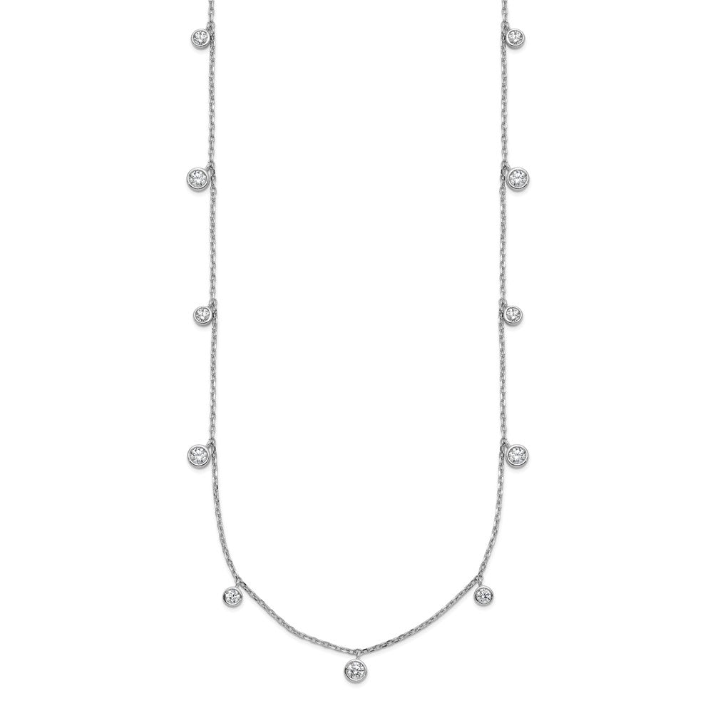Sterling Silver Rhodium Plated CZ 16in w/2in Ext. 9 Station Necklace
