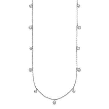 Sterling Silver Rhodium Plated CZ 16in w/2in Ext. 9 Station Necklace