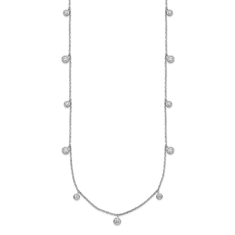 Sterling Silver Rhodium Plated CZ 16in w/2in Ext. 9 Station Necklace