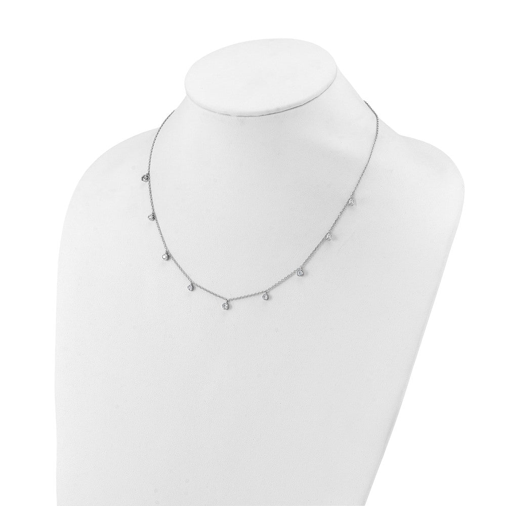 Sterling Silver Rhodium Plated CZ 16in w/2in Ext. 9 Station Necklace