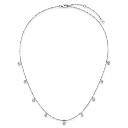 Sterling Silver Rhodium Plated CZ 16in w/2in Ext. 9 Station Necklace