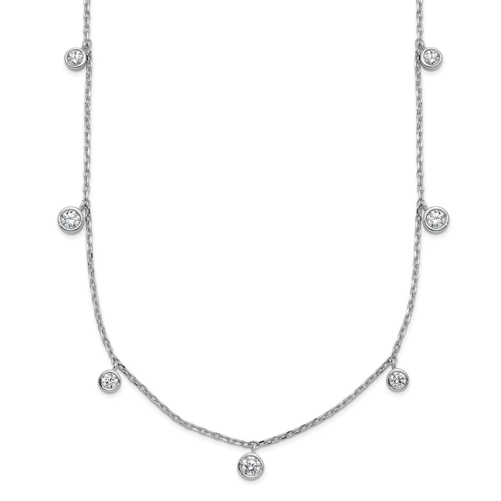 Sterling Silver Rhodium Plated CZ 16in w/2in Ext. 9 Station Necklace
