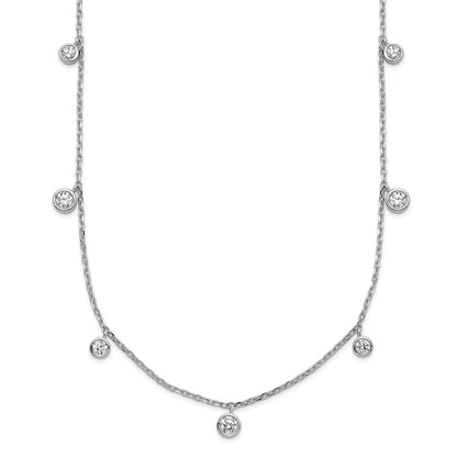 Sterling Silver Rhodium Plated CZ 16in w/2in Ext. 9 Station Necklace