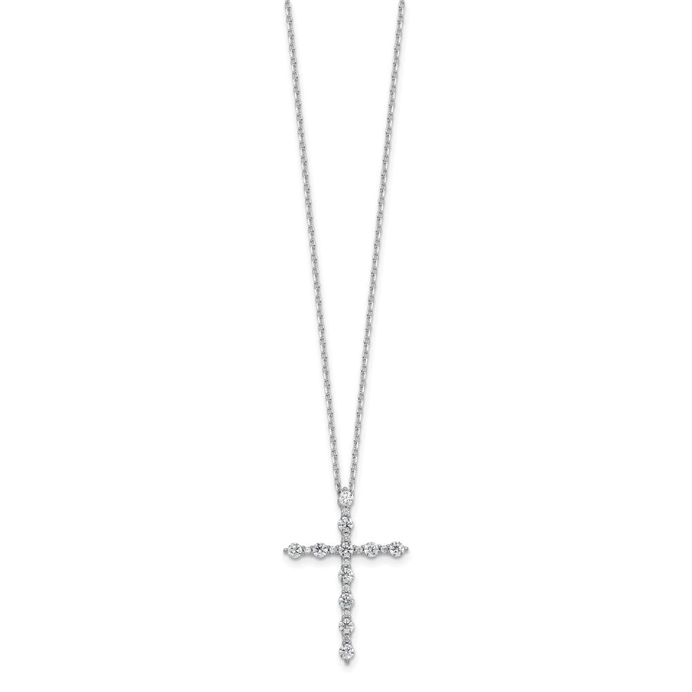 Sterling Silver Rhodium Plated CZ 16in w/2in Ext. Cross Necklace