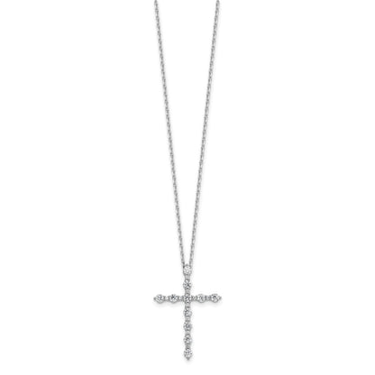 Sterling Silver Rhodium Plated CZ 16in w/2in Ext. Cross Necklace