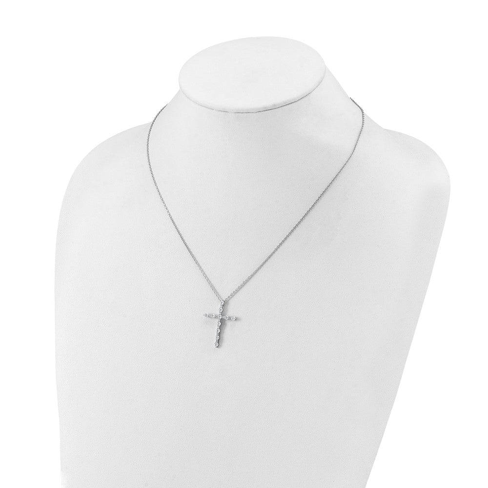 Sterling Silver Rhodium Plated CZ 16in w/2in Ext. Cross Necklace