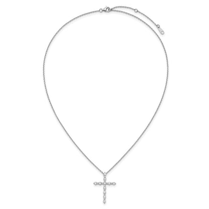 Sterling Silver Rhodium Plated CZ 16in w/2in Ext. Cross Necklace