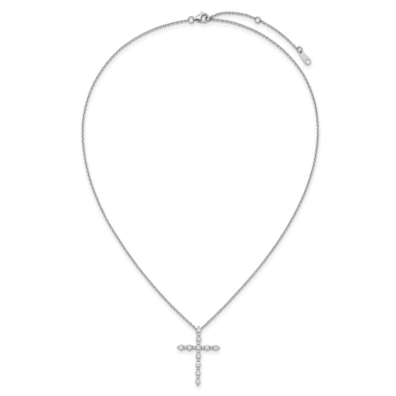 Sterling Silver Rhodium Plated CZ 16in w/2in Ext. Cross Necklace