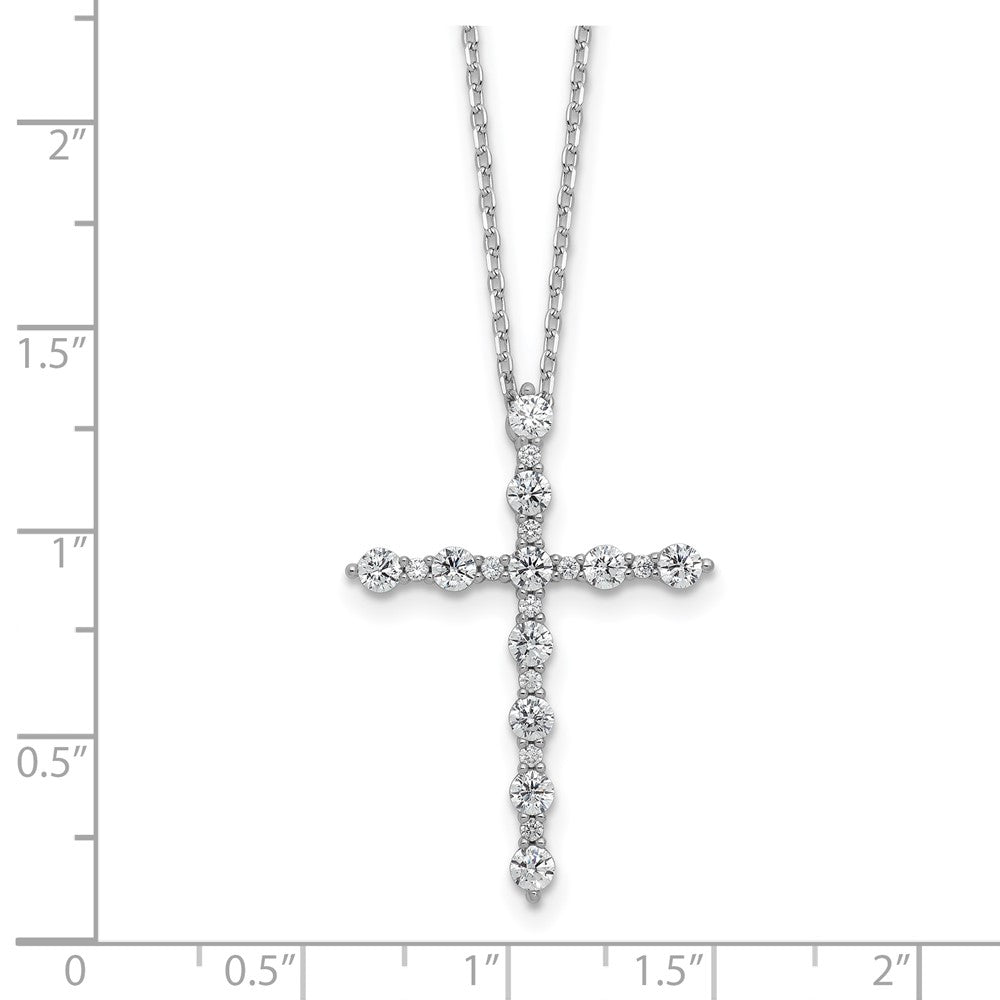 Sterling Silver Rhodium Plated CZ 16in w/2in Ext. Cross Necklace