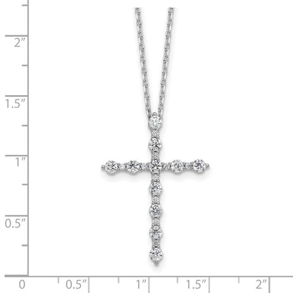 Sterling Silver Rhodium Plated CZ 16in w/2in Ext. Cross Necklace