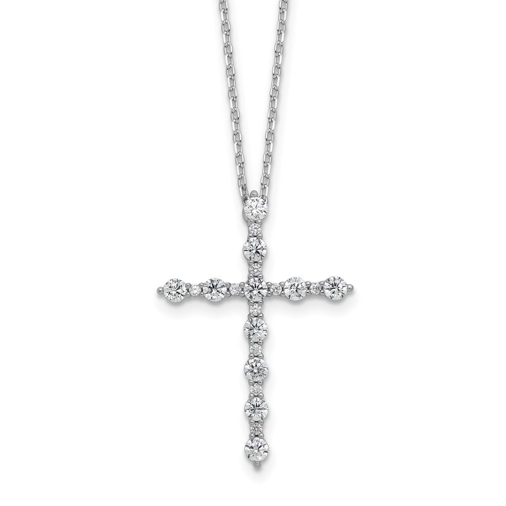 Sterling Silver Rhodium Plated CZ 16in w/2in Ext. Cross Necklace
