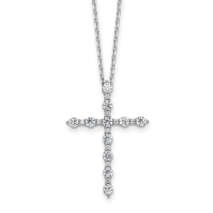 Sterling Silver Rhodium Plated CZ 16in w/2in Ext. Cross Necklace