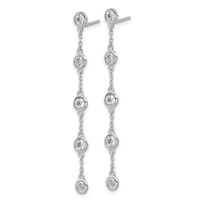 Sterling Silver Rhodium-Plated CZ 5 Station Dangle Post Earrings