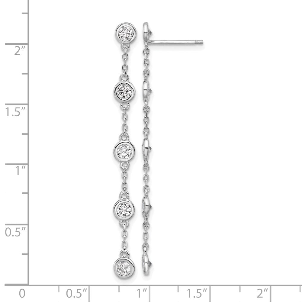 Sterling Silver Rhodium-Plated CZ 5 Station Dangle Post Earrings