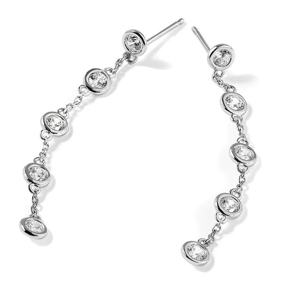 Sterling Silver Rhodium-Plated CZ 5 Station Dangle Post Earrings
